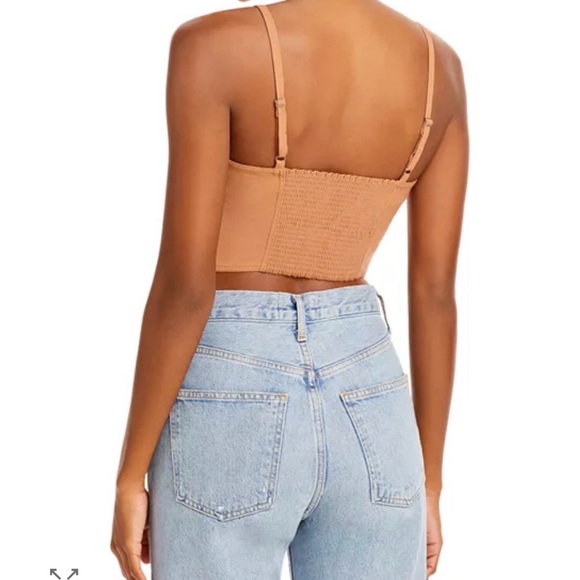 A.L.C. Mila Bustier Top Tan Brown Linen Blend Smocked Back Cropped Camisole Sz 6 - Picture 5 of 8
